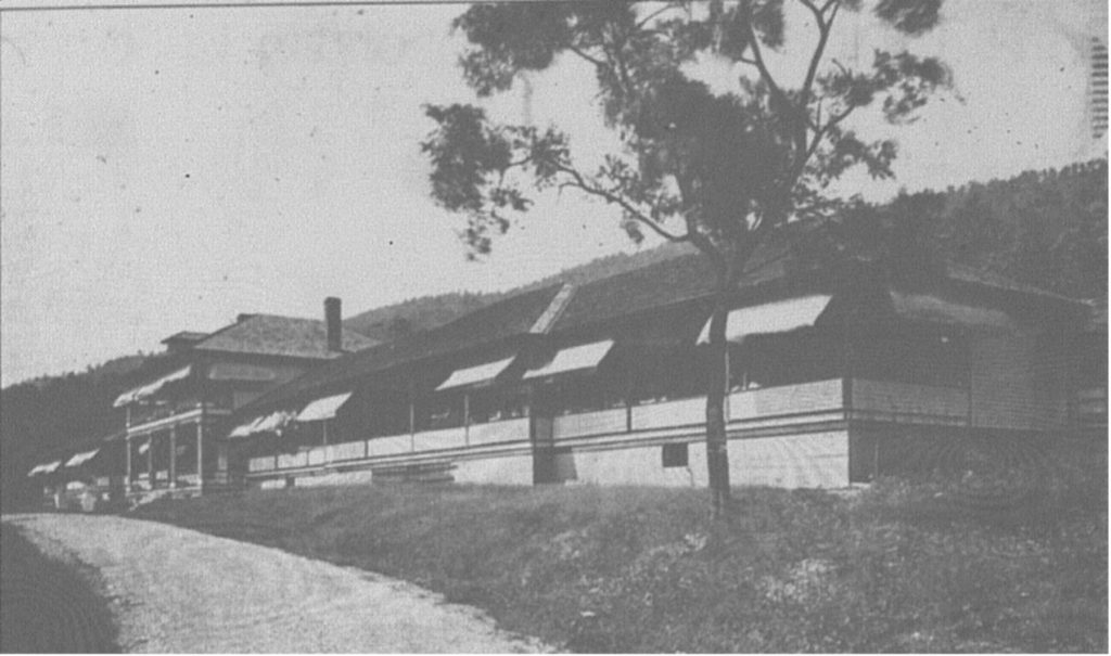Infirmary at Catawba Sanitorium, 1913. Note the sleeping porch on the right side. Image from the Roanoke Times & World News, March 29, 1992.